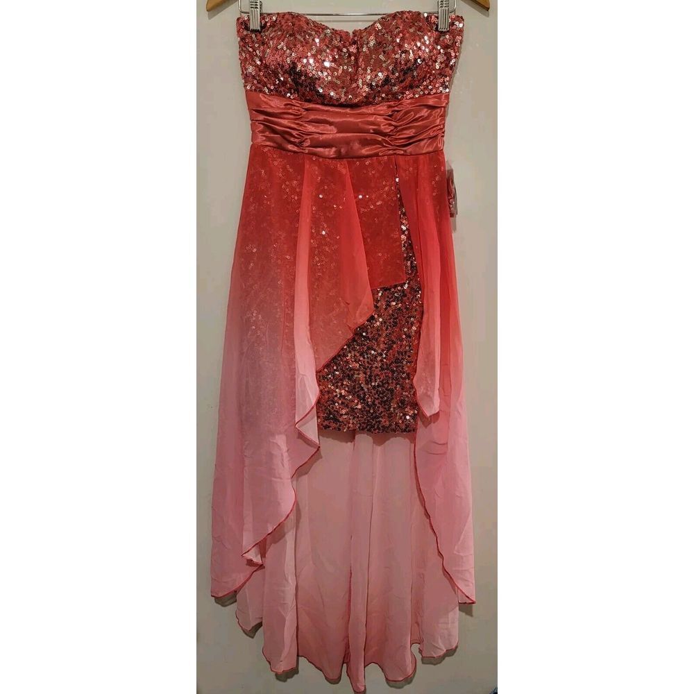 High-Low Pink Sequin Dress Juniors 7 M Homecoming Prom Strapless Speechless